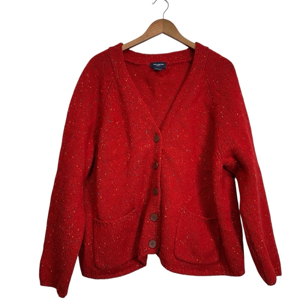 Vintage The Limited America Women’s Large Red Speckled 100% Wool Cardigan